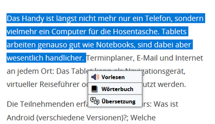 Markierter Text mit Readspeaker