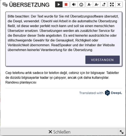 Screenshot aus Readspeaker