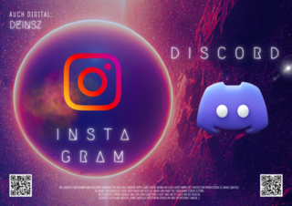 Plakat mit QR-Code zum Instagram-Account und QR-Code zum Discord-Server