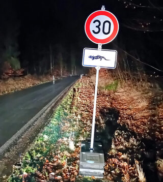 Zum Schutz der Amphibien wurde die Geschwindigkeit auf 30 km/h reduziert.