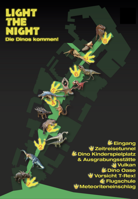 Hier eine Übersicht wo die einzelnen Dino-Lichtinstallationen zu finden sind.